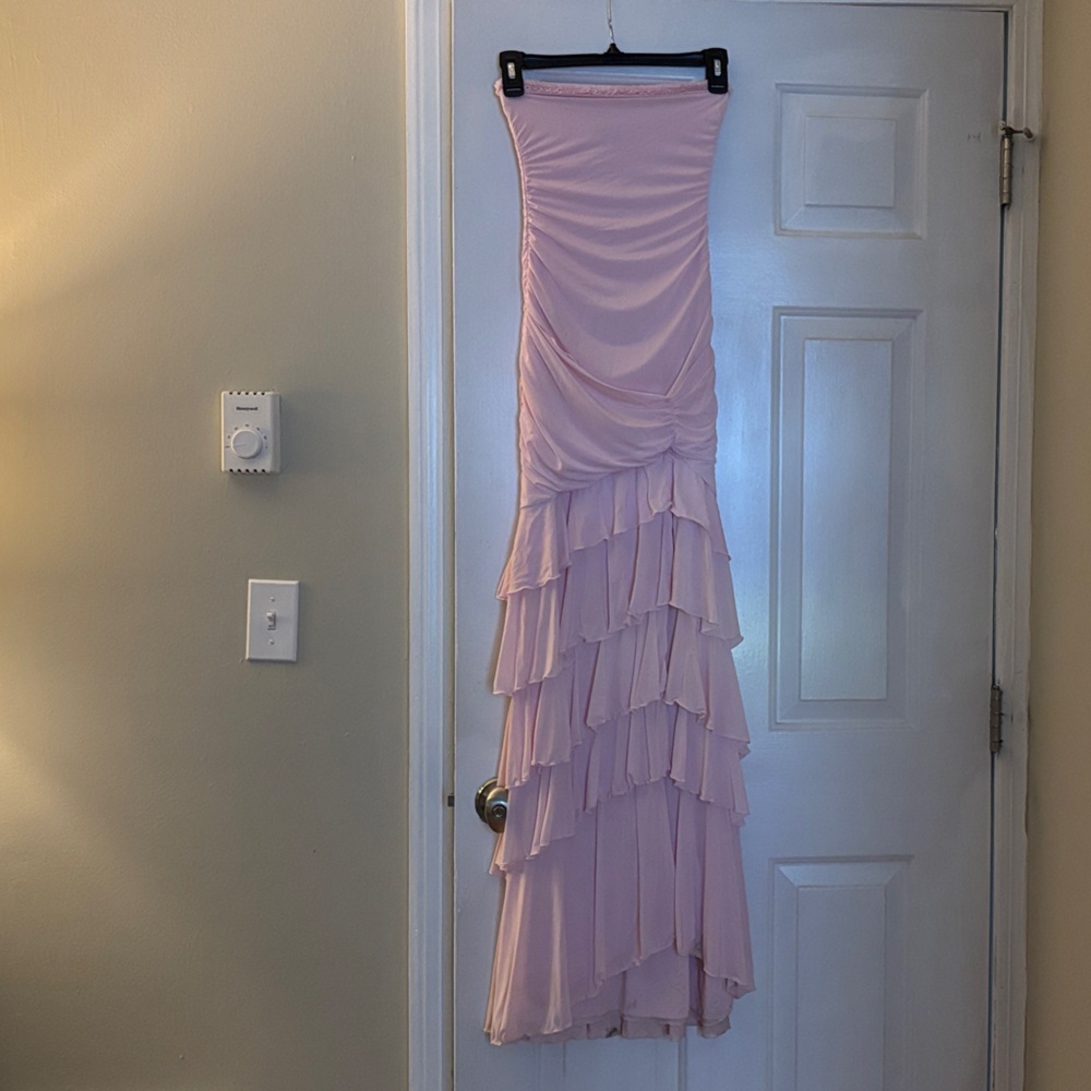 Oh Polly light pink Ruffle Tiered Strapless Maxi Dress